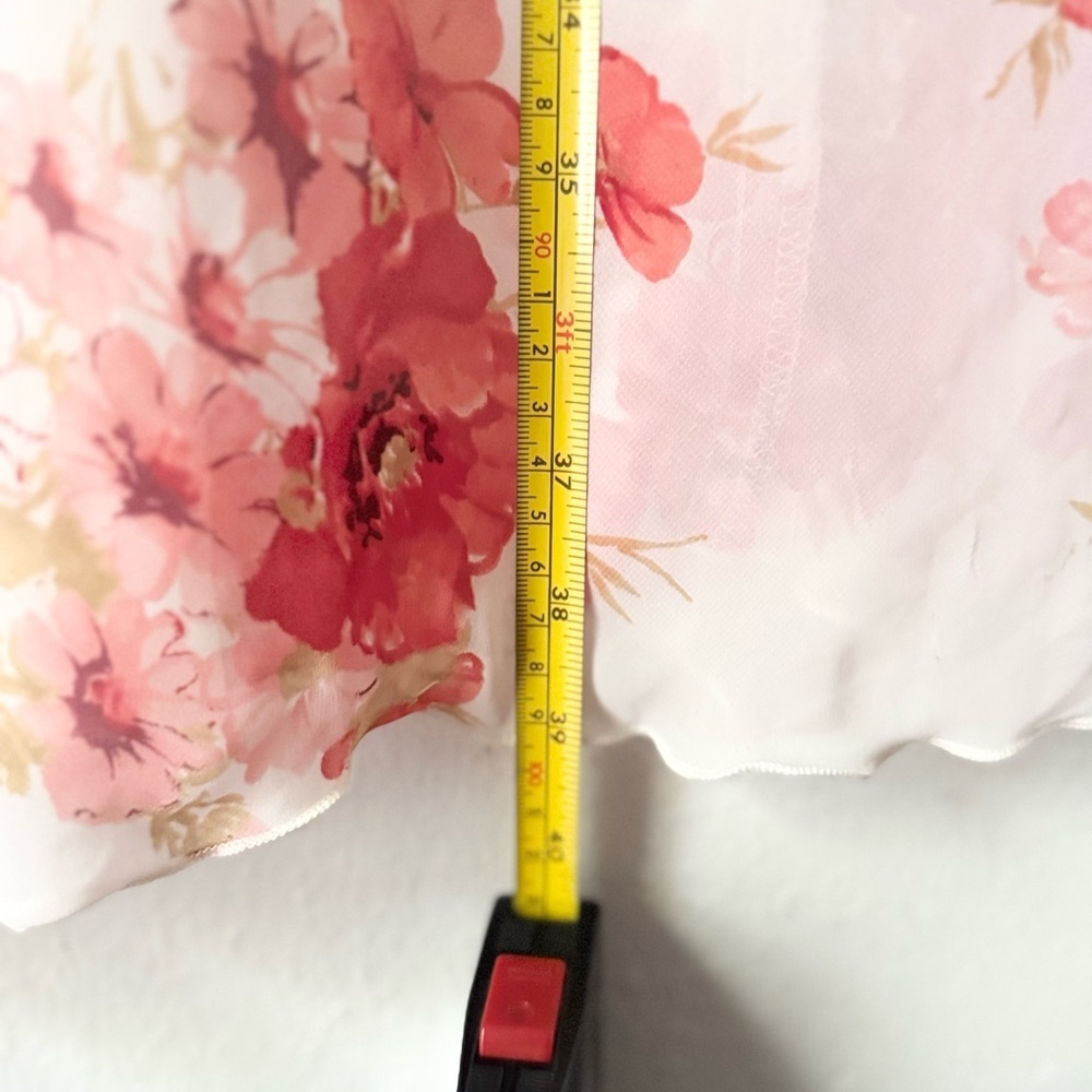 Vintage y2k M Collection Red, Pink, and White Floral Chiffon Maxi Skirt - Picture 6 of 8